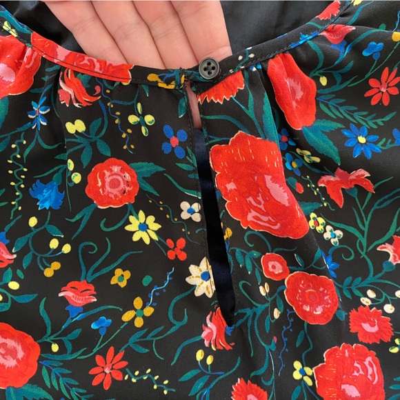 J. Crew Black Red Floral Sleeveless Flutter Sleeve Dress - Picture 6 of 11